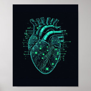 Cyberpunk Mecha Heart Tech Poster