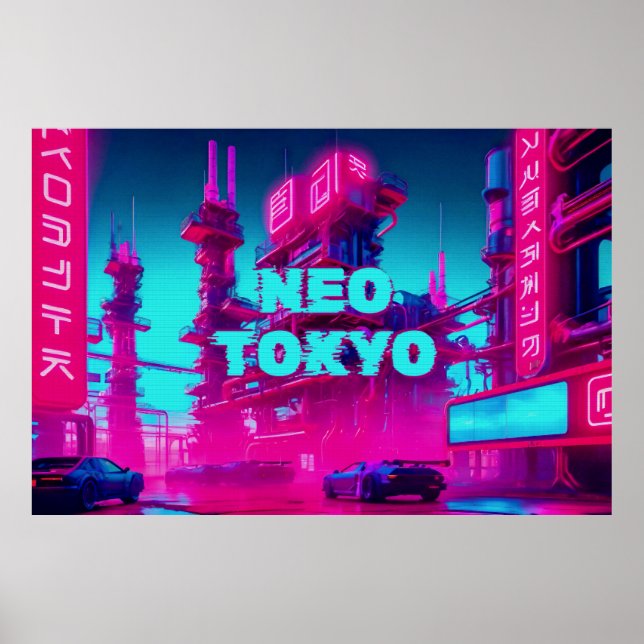 Cyberpunk Neo Tokyo Synthwave Street Sci-Fi Poster (Front)