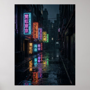 Cyberpunk Neon Alley Rain Tokyo Poster