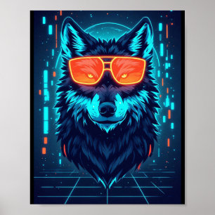 Cyberpunk Neon Alpha Wolf Portrait Gaming Wall Art