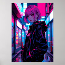 Cyberpunk Neon Anime Alley Girl
