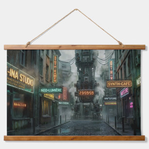 Cyberpunk Neon City Street Tapestry