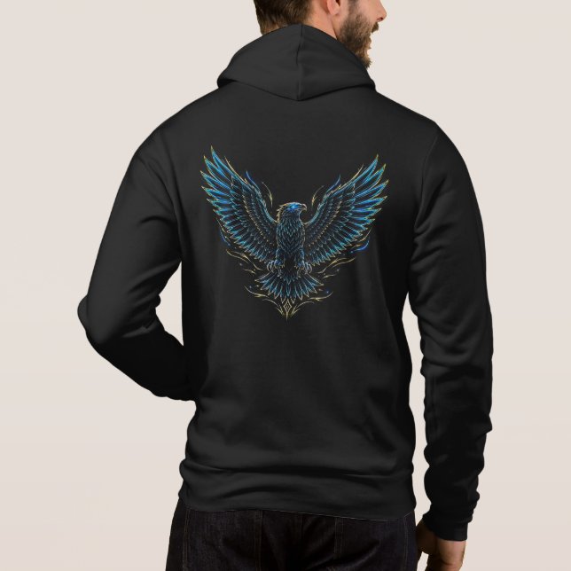 Cyberpunk Neon Eagle Glitch Hoodie (Back)