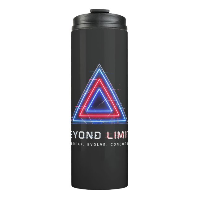 Cyberpunk Neon Glitch Triangle Travel Mug (Front)
