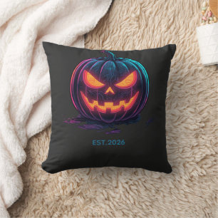 Cyberpunk Neon Pumpkin Halloween Cushion