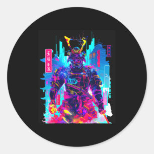 Cyberpunk neon samurai japanese art classic round sticker