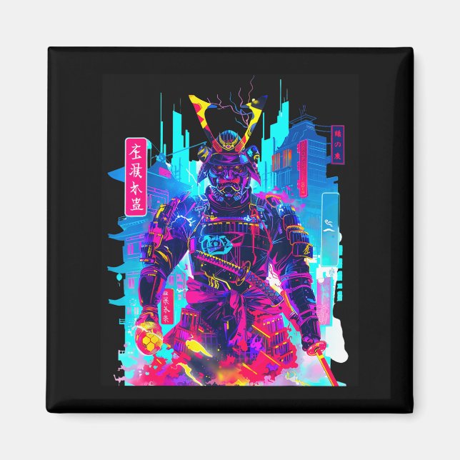 Cyberpunk neon samurai japanese art  magnet (Front)