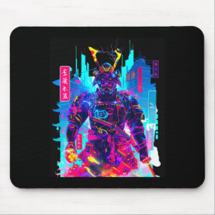 Cyberpunk neon samurai japanese art  mouse pad