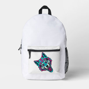 Cyberpunk Neon Wolf - Synthwave Robotic Animal Printed Backpack