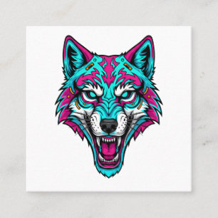 Cyberpunk Neon Wolf - Synthwave Robotic Animal Square Business Card