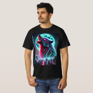 Cyberpunk Neon Wolf T-Shirt Design.