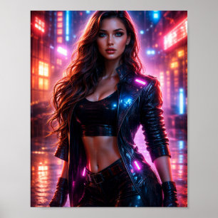 Cyberpunk Neon Woman City Poster