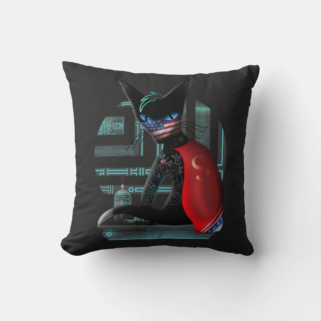  Cyberpunk Ninja Black Cat Cushion (Front)