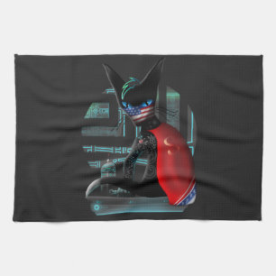 Cyberpunk Ninja Black Cat Tea Towel