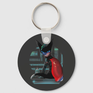 Cyberpunk Ninja Cat Key Ring