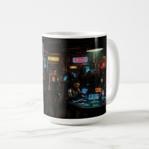 Cyberpunk Poker Robot Bartender Neon Bar Mug