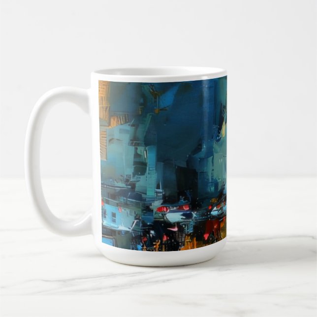 Cyberpunk Rain Street Coffee Mug (Left)