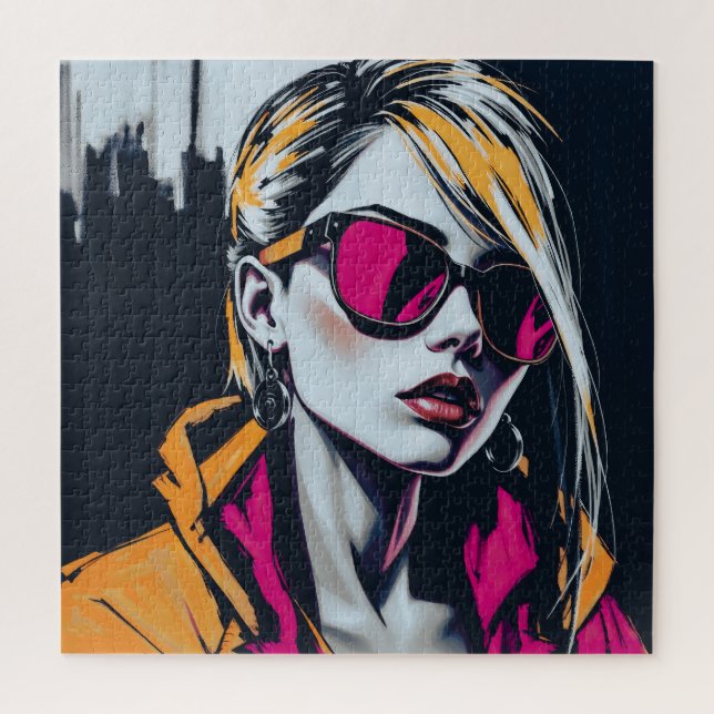 Cyberpunk Rebel Girl – Stylish Digital Art Jigsaw Puzzle (Vertical)