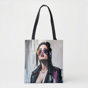 Cyberpunk Rebel Girl – Stylish Digital Art Tote Bag
