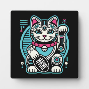 Cyberpunk Robot Maneki Neko Lucky Cat, Money Plaque
