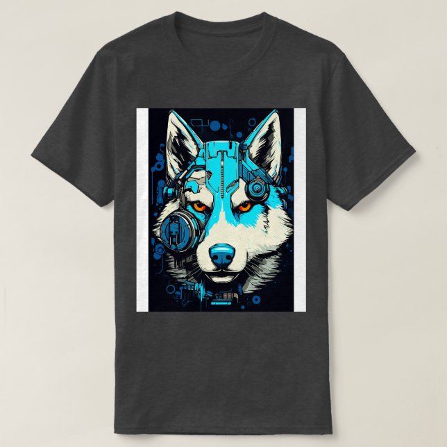 Cyberpunk Robot Siberian Husky Dog Breed Futuristi T-Shirt (Design Front)