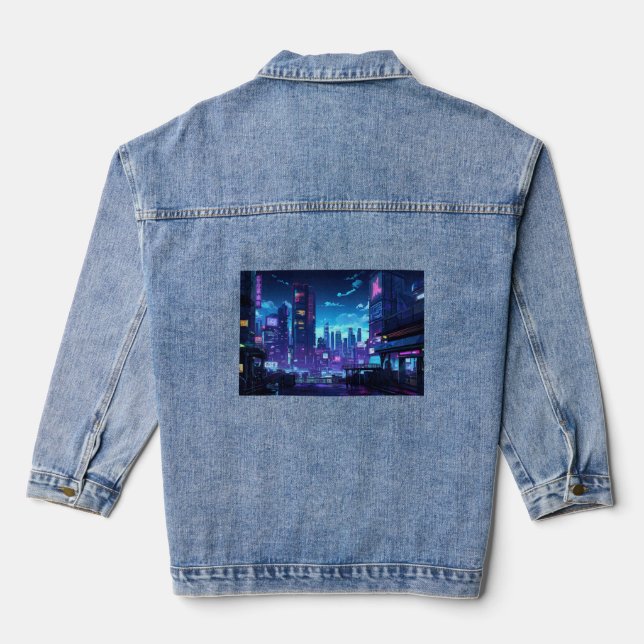 Cyberpunk Rooftop Tokyo Denim Jacket (Back)