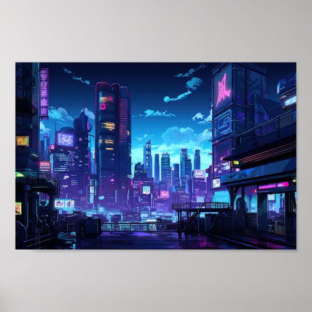Cyberpunk Rooftop Tokyo Poster (Front)