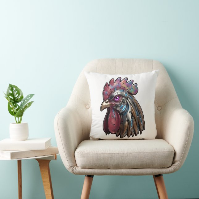 Cyberpunk Rooster Iridescent Mechanical Art  Cushion (Chair)
