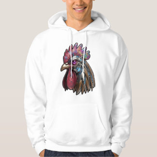 Cyberpunk Rooster Iridescent Mechanical Art Hoodie