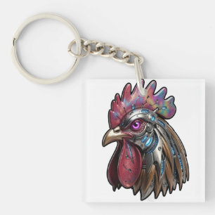 Cyberpunk Rooster Iridescent Mechanical Art  Key Ring