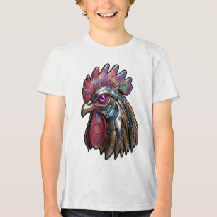 Cyberpunk Rooster Iridescent Mechanical Art Tri-Blend Shirt