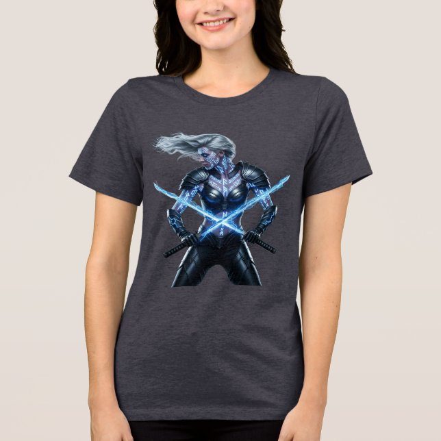 Cyberpunk Samurai Futuristic Kunoichi Tri-Blend Shirt (Front)