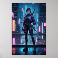 Cyberpunk Samurai Girl | Neon City Warrior Poster