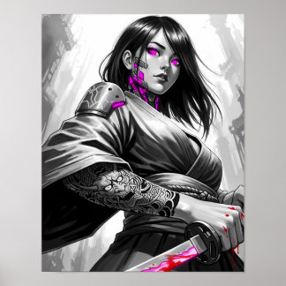 Cyberpunk Samurai Girl Poster