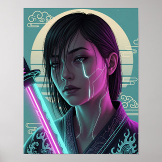Cyberpunk Samurai Girl Poster