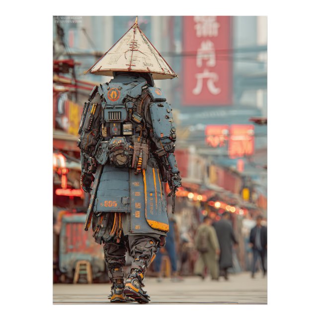 Cyberpunk Samurai Mecha Conical Hat Photo Print (Front)