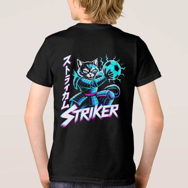 Cyberpunk Samurai Striker Cat For Gamers & Soccer  Tri-Blend Shirt (Back)