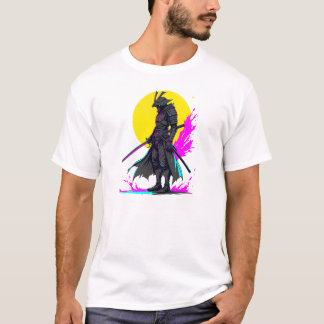 Cyberpunk Samurai Warrior Neon Art Design T-Shirt