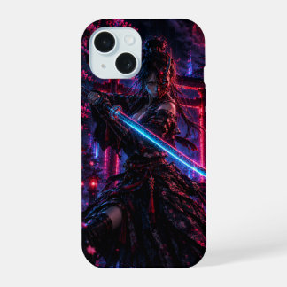 Cyberpunk Samurai Woman – Neon Ronin iPhone 15 Case