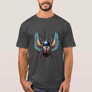 Cyberpunk Scarab - Neon Winged Egyptian Beetle T-Shirt