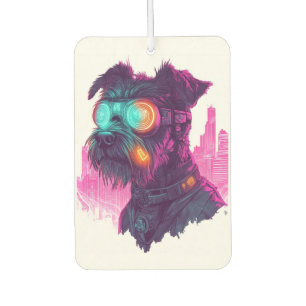 Cyberpunk Schnauzer � Futuristic Neon Dog Car Air Freshener