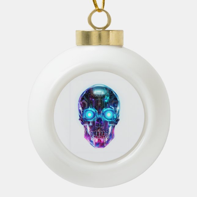 Cyberpunk Skull King Ceramic Ball Christmas Ornament (Front)
