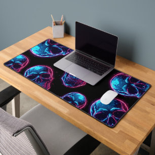 Cyberpunk Skull Neon Synthwave Glow Gamer Goth Desk Mat