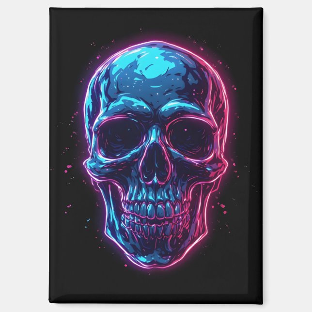 Cyberpunk Skull Neon Synthwave Glow Gamer Goth Magnet (Front)