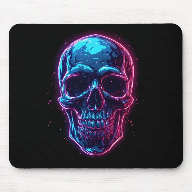Cyberpunk Skull Neon Synthwave Glow Gamer Goth Mouse Pad (Front)