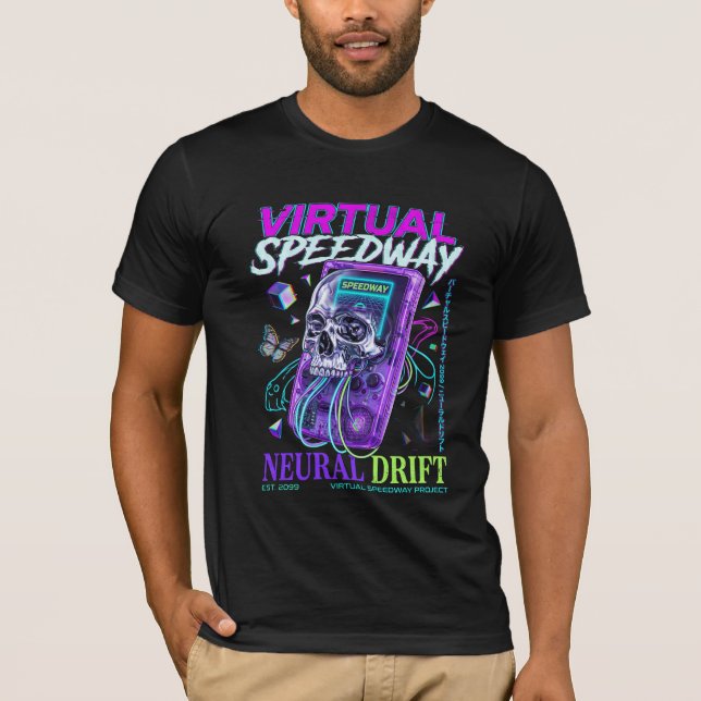 Cyberpunk Skull Shirt Virtual Speedway Synthwave T (Front)