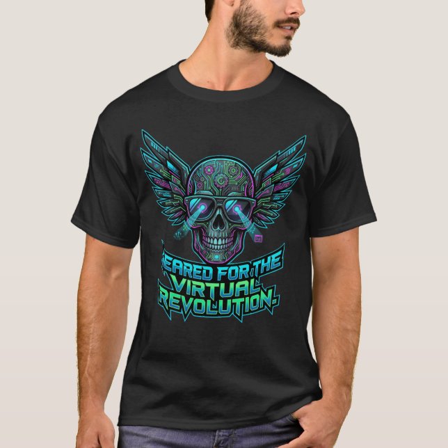 Cyberpunk Skull Tech System Status Revolution  T-Shirt (Front)