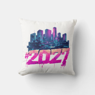 Cyberpunk Skyline 2027 Neon Graffiti Cushion