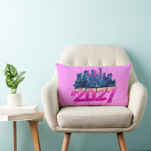 Cyberpunk Skyline 2027 Neon Graffiti Lumbar Cushion
