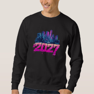 Cyberpunk Skyline 2027 Neon Graffiti Sweatshirt